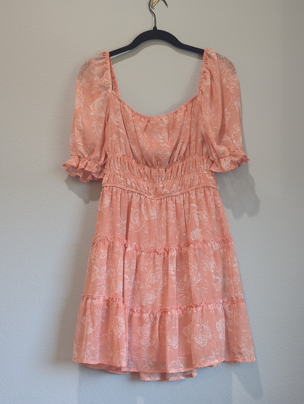 Trixxi Peach Floral Puff-Sleeve Mini Dress